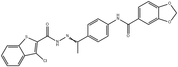 Benzo[b]thiophene-2-carboxylic acid, 3-chloro-, [1-[4-[(1,3-benzodioxol-5-ylcarbonyl)amino]phenyl]ethylidene]hydrazide (9CI) Struktur