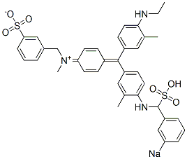 N-[4-[(4-Ethylamino-3-methylphenyl)[4-[(3-sodiosulfobenzyl)amino]-3-methylphenyl]methylene]-2,5-cyclohexadien-1-ylidene]-N-methyl-3-sulfonatobenzenemethanaminium Struktur