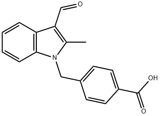 Benzoic acid, 4-[(3-formyl-2-methyl-1H-indol-1-yl)methyl]- (9CI) Struktur