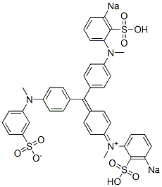 N-Methyl-N-[4-[[4-[N-methyl-N-(3-sulfonatophenyl)amino]phenyl][4-[N-methyl-N-(3-sodiosulfophenyl)amino]phenyl]methylene]-2,5-cyclohexadien-1-ylidene]-3-sodiosulfobenzenaminium Struktur