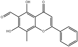 2-Phenyl-4-oxo-5,7-dihydroxy-8-methyl-4H-1-benzopyran-6-carbaldehyde Struktur