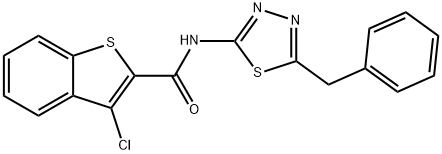 Benzo[b]thiophene-2-carboxamide, 3-chloro-N-[5-(phenylmethyl)-1,3,4-thiadiazol-2-yl]- (9CI) Struktur