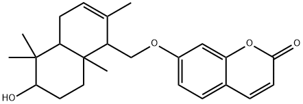 (+)-7-[(1,4,4a,5,6,7,8,8a-Octahydro-6-hydroxy-2,5,5,8a-tetramethylnaphthalen-1-yl)methoxy]-2H-1-benzopyran-2-one Struktur