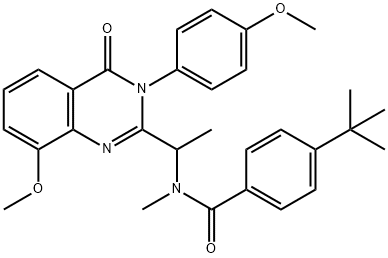 Benzamide,  N-[1-[3,4-dihydro-8-methoxy-3-(4-methoxyphenyl)-4-oxo-2-quinazolinyl]ethyl]-4-(1,1-dimethylethyl)-N-methyl- Struktur