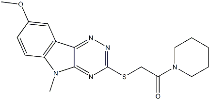 Piperidine, 1-[[(8-methoxy-5-methyl-5H-1,2,4-triazino[5,6-b]indol-3-yl)thio]acetyl]- (9CI) Struktur