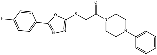 Piperazine, 1-[[[5-(4-fluorophenyl)-1,3,4-oxadiazol-2-yl]thio]acetyl]-4-phenyl- (9CI) Struktur