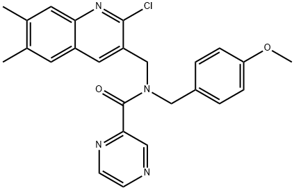 Pyrazinecarboxamide, N-[(2-chloro-6,7-dimethyl-3-quinolinyl)methyl]-N-[(4-methoxyphenyl)methyl]- (9CI) Struktur