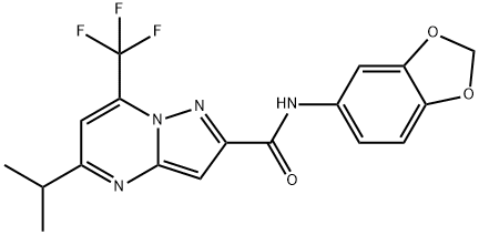 Pyrazolo[1,5-a]pyrimidine-2-carboxamide, N-1,3-benzodioxol-5-yl-5-(1-methylethyl)-7-(trifluoromethyl)- (9CI) Struktur