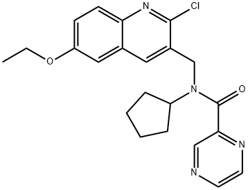 Pyrazinecarboxamide, N-[(2-chloro-6-ethoxy-3-quinolinyl)methyl]-N-cyclopentyl- (9CI) Struktur