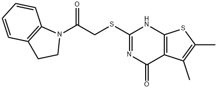 1H-Indole, 1-[[(1,4-dihydro-5,6-dimethyl-4-oxothieno[2,3-d]pyrimidin-2-yl)thio]acetyl]-2,3-dihydro- (9CI) Struktur