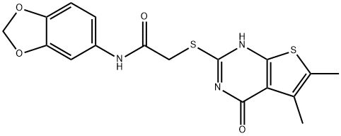 Acetamide, N-1,3-benzodioxol-5-yl-2-[(1,4-dihydro-5,6-dimethyl-4-oxothieno[2,3-d]pyrimidin-2-yl)thio]- (9CI) Struktur