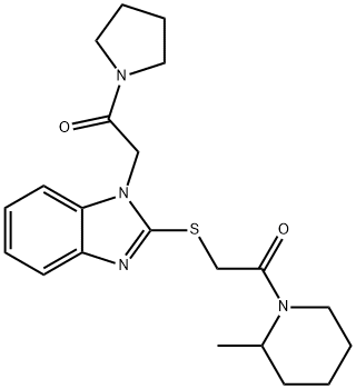 Piperidine, 2-methyl-1-[[[1-[2-oxo-2-(1-pyrrolidinyl)ethyl]-1H-benzimidazol-2-yl]thio]acetyl]- (9CI) Struktur