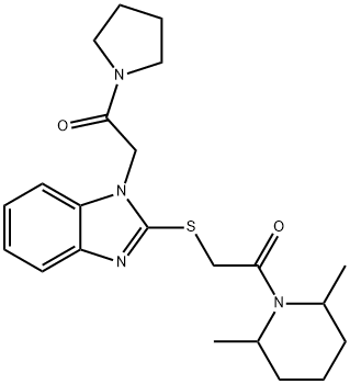 Piperidine, 2,6-dimethyl-1-[[[1-[2-oxo-2-(1-pyrrolidinyl)ethyl]-1H-benzimidazol-2-yl]thio]acetyl]- (9CI) Struktur