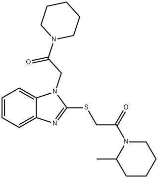 Piperidine, 2-methyl-1-[[[1-[2-oxo-2-(1-piperidinyl)ethyl]-1H-benzimidazol-2-yl]thio]acetyl]- (9CI) Struktur