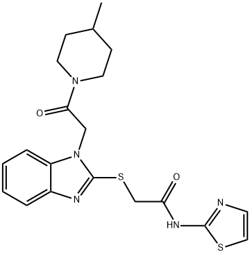 Acetamide, 2-[[1-[2-(4-methyl-1-piperidinyl)-2-oxoethyl]-1H-benzimidazol-2-yl]thio]-N-2-thiazolyl- (9CI) Struktur