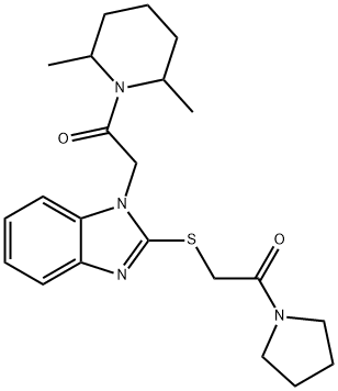 Piperidine, 2,6-dimethyl-1-[[2-[[2-oxo-2-(1-pyrrolidinyl)ethyl]thio]-1H-benzimidazol-1-yl]acetyl]- (9CI) Struktur