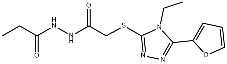 Propanoic acid, 2-[[[4-ethyl-5-(2-furanyl)-4H-1,2,4-triazol-3-yl]thio]acetyl]hydrazide (9CI) Struktur