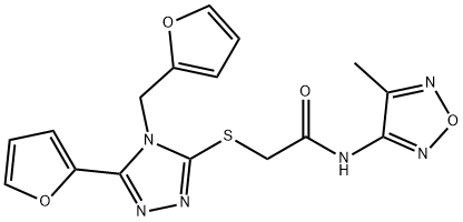 Acetamide, 2-[[5-(2-furanyl)-4-(2-furanylmethyl)-4H-1,2,4-triazol-3-yl]thio]-N-(4-methyl-1,2,5-oxadiazol-3-yl)- (9CI) Struktur