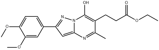 Pyrazolo[1,5-a]pyrimidine-6-propanoic acid, 2-(3,4-dimethoxyphenyl)-7-hydroxy-5-methyl-, ethyl ester (9CI) Struktur