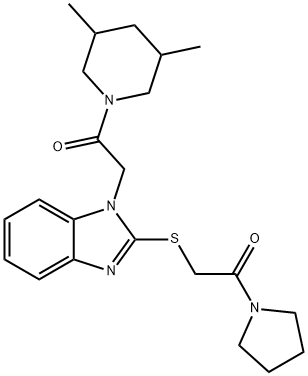 Piperidine, 3,5-dimethyl-1-[[2-[[2-oxo-2-(1-pyrrolidinyl)ethyl]thio]-1H-benzimidazol-1-yl]acetyl]- (9CI) Struktur