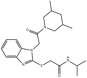 Acetamide, 2-[[1-[2-(3,5-dimethyl-1-piperidinyl)-2-oxoethyl]-1H-benzimidazol-2-yl]thio]-N-(1-methylethyl)- (9CI) Struktur