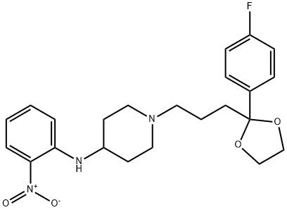 1-[3-[2-(4-fluorophenyl)-1,3-dioxolan-2-yl]propyl]-N-(2-nitrophenyl)piperidin-4-amine  Struktur