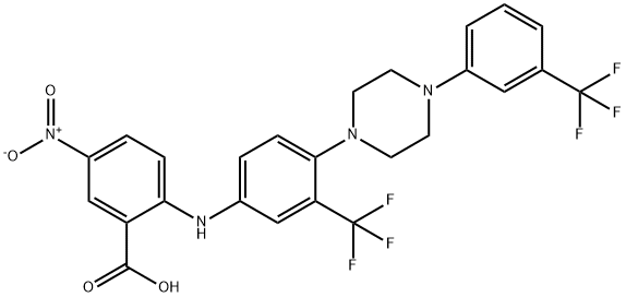 Benzoic  acid,  5-nitro-2-[[3-(trifluoromethyl)-4-[4-[3-(trifluoromethyl)phenyl]-1-piperazinyl]phenyl]amino]- Struktur