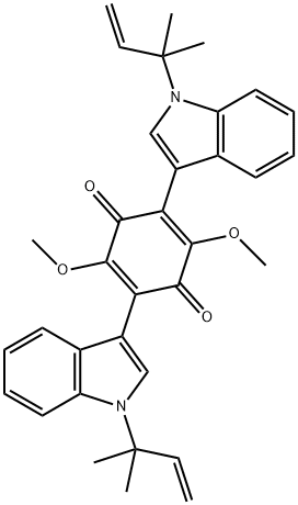 2,5-Bis[1-(1,1-dimethyl-2-propenyl)-1H-indol-3-yl]-3,6-dimethoxy-2,5-cyclohexadiene-1,4-dione Struktur