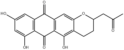 3,4-Dihydro-5,7,9-trihydroxy-2-(2-oxopropyl)-2H-anthra[2,3-b]pyran-6,11-dione Struktur