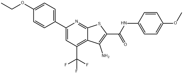 3-amino-6-(4-ethoxyphenyl)-N-(4-methoxyphenyl)-4-(trifluoromethyl)thieno[2,3-b]pyridine-2-carboxamide Struktur