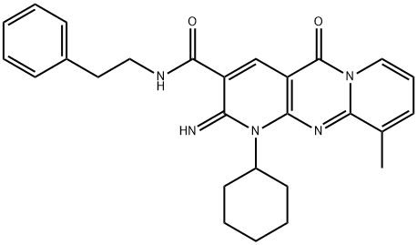 1-cyclohexyl-2-imino-10-methyl-5-oxo-N-(2-phenylethyl)-1,5-dihydro-2H-dipyrido[1,2-a:2,3-d]pyrimidine-3-carboxamide Struktur