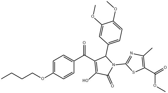 methyl 2-[3-(4-butoxybenzoyl)-2-(3,4-dimethoxyphenyl)-4-hydroxy-5-oxo-2,5-dihydro-1H-pyrrol-1-yl]-4-methyl-1,3-thiazole-5-carboxylate Struktur