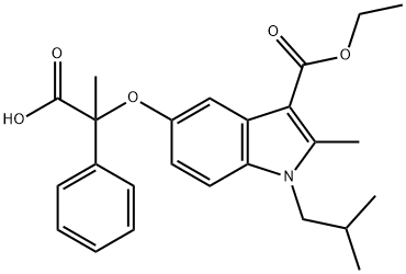 3-ethyl 5-(1-carboxy-1-phenylethoxy)-1-isobutyl-2-methyl-1H-indole-3-carboxylate Struktur