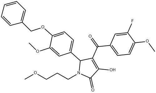 5-[4-(benzyloxy)-3-methoxyphenyl]-4-(3-fluoro-4-methoxybenzoyl)-3-hydroxy-1-(3-methoxypropyl)-1,5-dihydro-2H-pyrrol-2-one Struktur