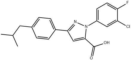 1-(3-CHLORO-4-FLUOROPHENYL)-3-(4-ISOBUTYLPHENYL)-1H-PYRAZOLE-5-CARBOXYLIC ACID Struktur