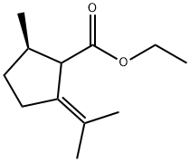 Cyclopentanecarboxylic acid, 2-methyl-5-(1-methylethylidene)-, ethyl ester, (2R)- (9CI) Struktur