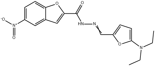 2-Benzofurancarboxylic  acid,  5-nitro-,  [[5-(diethylamino)-2-furanyl]methylene]hydrazide  (9CI) Struktur