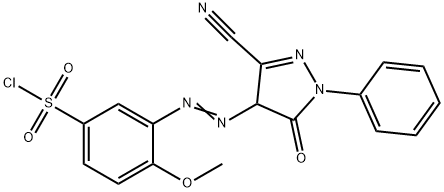 3-[[(3-Cyano-4,5-dihydro-5-oxo-1-phenyl-1H-pyrazol)-4-yl]azo]-4-methoxybenzenesulfonic acid chloride Struktur