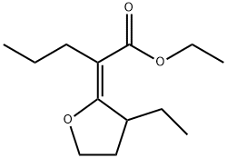 Pentanoic acid, 2-(3-ethyldihydro-2(3H)-furanylidene)-, ethyl ester, (2E)- (9CI) Struktur