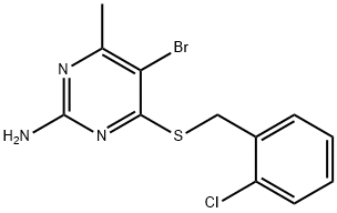 5-bromo-4-[(2-chlorophenyl)methylsulfanyl]-6-methyl-pyrimidin-2-amine Struktur