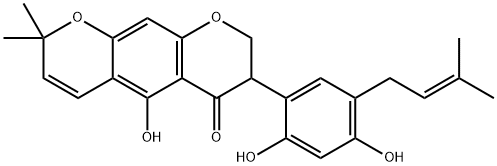 7-[2,4-Dihydroxy-5-(3-methyl-2-butenyl)phenyl]-7,8-dihydro-5-hydroxy-2,2-dimethyl-2H,6H-benzo[1,2-b:5,4-b']dipyran-6-one Struktur