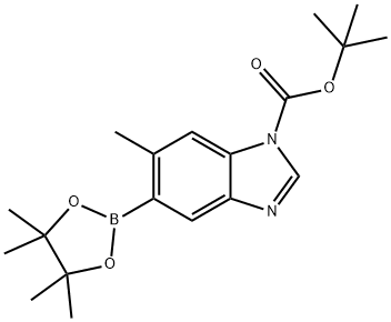 1H-BenziMidazole-1-carboxylic acid, 6-Methyl-5-(4,4,5,5-tetraMethyl-1,3,2-dioxaborolan-2-yl)-, 1,1-diMethylethyl ester Struktur