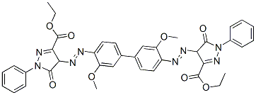 diethyl 4,4'-[(3,3'-dimethoxy[1,1'-biphenyl]-4,4'-diyl)bis(azo)]bis[4,5-dihydro-5-oxo-1-phenyl-1H-pyrazole-3-carboxylate] Struktur