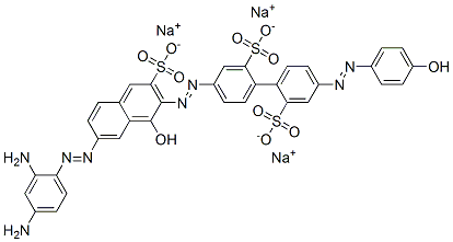 trisodium 4-[[7-[(2,4-diaminophenyl)azo]-1-hydroxy-3-sulphonato-2-naphthyl]azo]-4'-[(4-hydroxyphenyl)azo][1,1'-biphenyl]-2,2'-disulphonate Struktur