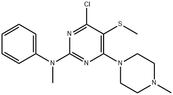 4-Chloro-2-(N-methylanilino)-6-(4-methylpiperazino)-5-(methylthio)pyrimidine Struktur