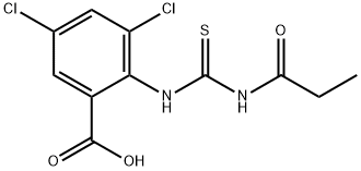 3,5-DICHLORO-2-[[[(1-OXOPROPYL)AMINO]THIOXOMETHYL]AMINO]-BENZOIC ACID Struktur