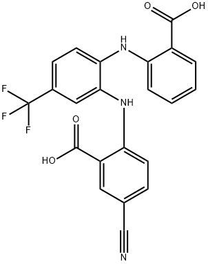 Benzoic  acid,  2-[[2-[(2-carboxyphenyl)amino]-5-(trifluoromethyl)phenyl]amino]-5-cyano- Struktur