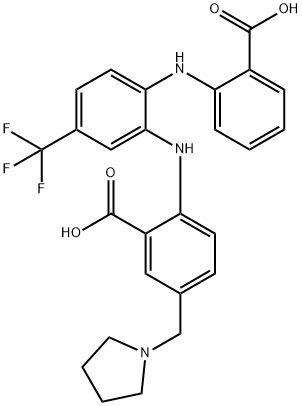 Benzoic  acid,  2-[[2-[(2-carboxyphenyl)amino]-5-(trifluoromethyl)phenyl]amino]-5-(1-pyrrolidinylmethyl)- Struktur