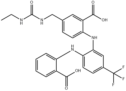 Benzoic  acid,  2-[[2-[(2-carboxyphenyl)amino]-5-(trifluoromethyl)phenyl]amino]-5-[[[(ethylamino)carbonyl]amino]methyl]- Struktur