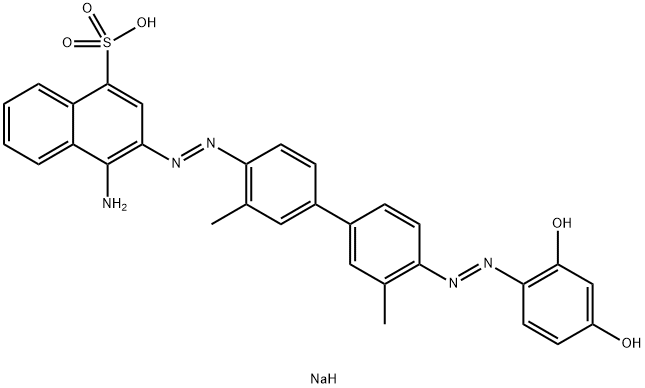 4-Amino-3-[[4'-[(2,4-dihydroxyphenyl)azo]-3,3'-dimethyl-1,1'-biphenyl-4-yl]azo]-1-naphthalenesulfonic acid sodium salt Struktur